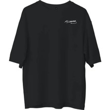 Lunelis Unisex Bisiklet Yaka Baskılı Oversize T-Shirt - Siyah
