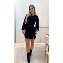 Lunelis Kadın Uzun Kollu Yuvarlak Yakalı Kısa Triko Elbise