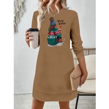 Lunelis Kadın Uzun Kollu Bisiklet Yaka Desenli Viskon Iki Iplik Elbise