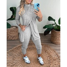 Lunelis Kadın Uzun Kollu Balıkçı Yaka Önden Düğmeli Bluz ve Pantolon Yumoş Ikili Takım