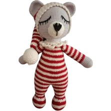 Kırmızı Pijamalı Uykucu Ayıcık Amigurumi Organik Oyuncak