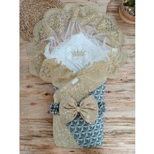 LTG Nova Yenidoğan Ultralüks Piramit Desenli Güpürlü Bebek Battaniyesi Kundak Gold