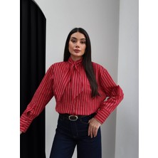 Esra Helvacı Yaka Fular Çizgili Gömlek