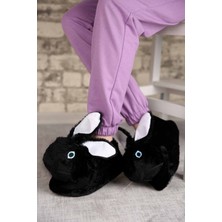 KonforA Tavşan Panduf Terlik Kadın Siyah Peluş Materyal ile Rahat Kullanım