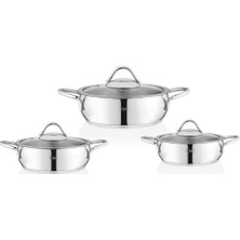 Taç Çelik Sahan Seti 6 Parça Paslanmaz Malzeme 14 cm 16 cm 18 cm Ebatlarla Şık Tasarım