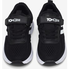 Tonny Black Çocuk Unisex Siyah Beyaz Rahat Kalıp Nefes Alabilen Cırtlı Bağcıklı Sneaker