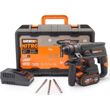 Worx WX381 20VOLT 4.0AH. 2j Li-Ion Tek Akülü Şarjlı Profesyonel Sds-Plus Pnömatik Kırıcı/delici + 3