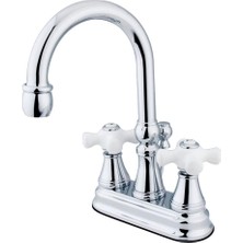 KS2611PX Vali Pirinç Açılır ve Porselen Çapraz Saplı 4 Inç Lavabo Bataryası, Parlak Krom