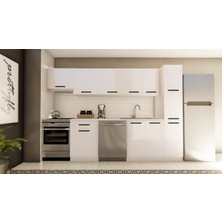 Visas Concept 300 cm Parlak Beyaz Mutfak Dolabı Modern Tasarım ve Geniş Depolama Fonksiyonu