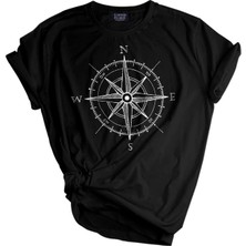 Genius Store  Unisex Baskılı Tişört Outdoor Normal Kalıp Tshirt  (Pusula Siyah)