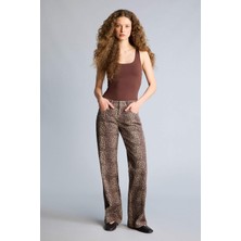 DeFacto Wide Leg Geniş Paça Leopar Desenli Gabardin Pantolon H1860AX26SM