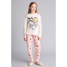 DeFacto %100 Pamuk Hello Kitty Baskılı Uzun Kollu Üst Lastikli Paça Alt 2'li Pijama Takımı Kız Çocuk H1070A826SP
