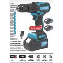 Optivex Akülü Vidalama Çelik Mandren 24 Parça Setli Çift Batarya Şarjlı Matkap