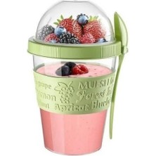 Adoz Shopping Renkli And Go Kaşıklı Hazneli Meyveli Yoğurt Kabı Piknik Iş Atıştırmalık Diyet Müsli Granola Süt Bardağı (Beyaz)