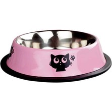 Ankur Oripet Kedi Desenli Metal Mama ve Su Kabı Pembe 16 Oz 15,5 cm