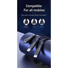 Adoz Shopping CA-6960 3in1 Lightning-Micro-Type-C Şarj Kablosu 3A 1.2m Siyah