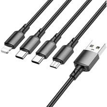 Adoz Shopping Borofone 4in1 USB Kablo Lightning + Micro + Type-C 4'ü 1 Arada Lightning/micro-Usb/usb-C Için Şarj Kablosu 1metre 2A Akım BX72 (2x Type-C+Lightning+Micro Uçlu Kablo)