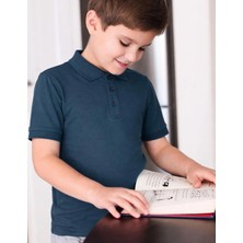 Organickid Polo Yaka Basic Lacivert Kısa Kollu Çocuk T-Shirt