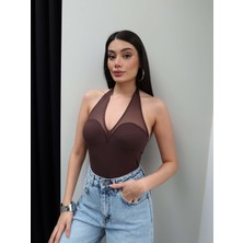 Esra Helvacı Tül Detay Halter Yaka Bodysuit