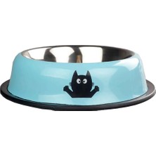 Ankur Oripet Kedi Desenli Metal Mama ve Su Kabı Mavi 16 Oz 15,5 cm