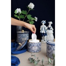 Adoz Shopping Evle-Azulejos Desenli Yuvarlak Metal Saklama Kabı 14 Cm, Erzak Kabı - Organizer Kutu 17,5 cm x 13 cm (Azulejos Hello)