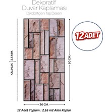 Brano 30X60 cm Kendinden Yapışkanlı Duvar,banyo,tezgah Arası Kaplama Kahverengi Tuğla Desen 12 Adet