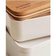 Adoz Shopping Margot 500ML Ahşap Kapaklı Saklama Kabı, Soft Ekru, 500ML, 2'li