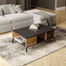 L'occi Concept Joseph Orta Sehpa Metal Ayaklı Antrasit Renkli Modern Tasarım 90x60 cm  Çam Jz2-Aa