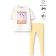 Belya Kids Wear Kız Çocuk Tam Kalıp Üst Oversize Altı Taytlı Golden TASARIM47 Alt Üst Takım