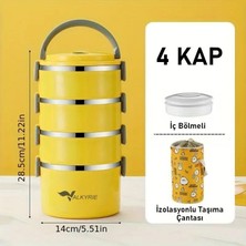 Adoz Shopping 4 Gözlü Çelik Desenli Sarı Termal Bento Kutusu Çocuklar Için Şirin
