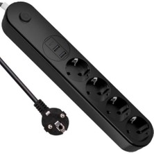 Adoz Shopping Termal Akım Korumalı Grup Priz (Showmax SH-4625), 4 Priz, 2 USB A ve 1 Type-C Çıkışlı (3.1A), 2 Metre Kablolu, Çocuk Korumalı (Ev ve Ofis Için)