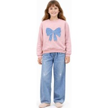 Kral Bebe Kız Çocuk Fiyonk Detaylı Sweatshirt & Jean Pantolon Takım