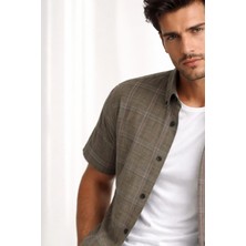 Varetta Erkek Yeşil Kısa Kollu Gömlek Çizgili Cepli Pamuklu Casual Trend Geniş Kesim