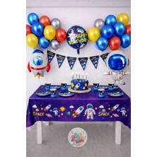Joyane Uzay Temalı Doğum Günü Seti 59 Parça Astronot Parti Süsleri Balon Flama Seti
