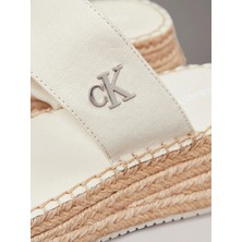 Calvin Klein Kadın Tuval Platform Espadril Sandalet Beyaz Renkli Rahat Tasarım Özelliği