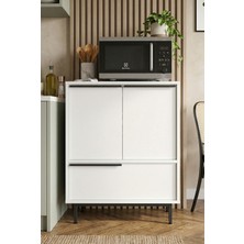 Robin Home Lidya Mutfak Dolabı Mikrodalga 3 Kapaklı Metal Ayaklı Beyaz