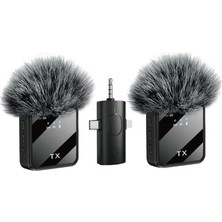 Adoz Shopping Wireless Microphone Kablosuz Yaka Mikrofonu Video Youtube Tiktok Canlı Yayın Stüdyo Mikrofon (F11-2 Tüylü Ikili Vlog Live Show)