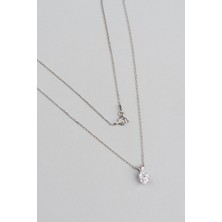 So CHIC Oval Kesim 18 Ayar Beyaz Altın Kaplama Gümüş Kolye 45 Cm Beyaz İnci Taşlı Kadın