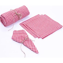 Adoz Shopping Pötikareli Masa Örtüsü, Peçete Piknik Seti 5 Parça, Kırmızı