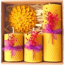 Esranın Dünyası Doğal Balmumu Mum Seti - 4 Lü Çiçekli