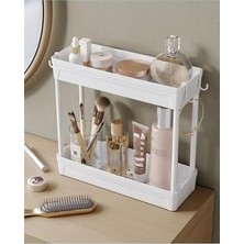 Adoz Shopping Ata Home Rafata Makyaj,takı ve Bakım Ürünleri Organizeri Rafı Standı Iki Katlı Askılı Kozmetik Düzenleyici Beyaz