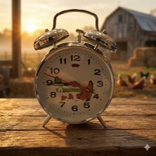 Eski Yeni Antik Tavuklu Kurmalı Saat Alarmlı Gümüş(Horozlu Saat)