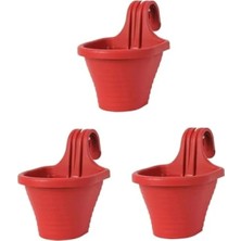 Esranın Dünyası 20 cm Askılı Kırmızı Balkon Saksı - 3 Adet, 3 Litre Kapasite