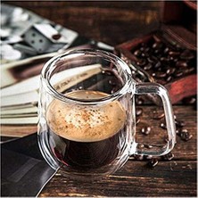 Adoz Shopping Çift Cidarlı Macchiato Bardak Seti, 2 Adet Çift Duvarlı Kulplu Kahve Bardağı, 250 ml Kahve Fincanı, Cam, Cappuccino, Latte, Çay, Dondurma, Bira Için