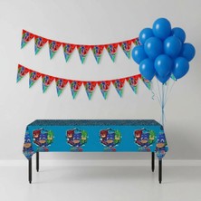 Umamiçe Pijamaskeliler Parti Seti – 10 Mavi Balon + Flama + Masa Örtüsü