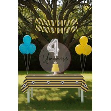 Umamiçe Sarı Lacivert Temalı 4 Yaş Doğum Günü Parti Seti – Masa Örtüsü + Banner + 4 Rakam Balonu + Balonlar