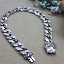 Bir Gümüş Aşkı 925 Ayar Gümüş Özel Kutu Kilitli Yarı Desenli Gurmet Model Erkek Bileklik 8.75 mm