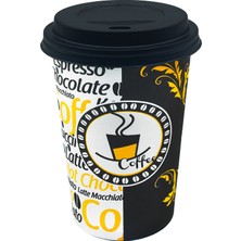 Aygün Cup Aygün 12 Oz Siyah Kapaklı Karton Bardak 300 ml 100'lü Desenli Latte Bardağı