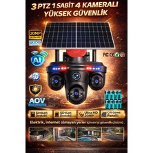 Provzen FX-6015 4 Kameralı (3 PTZ + 1 Sabit) 20MP 4G SIM Kartlı Güneş Enerjili Akıllı Güvenlik Kamerası | Full Color Gece Görüş + AOV Kayıt