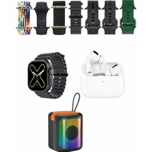 Akinco K28 Kombo 7 Adet Kordon Akıllı Saat Airpods Kulaklık Kablosuz Hoparlör Set - Siyah